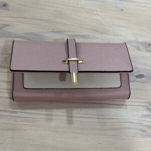 Two-Tone Blush Pink & Beige Women's Clutch with Gold Accent